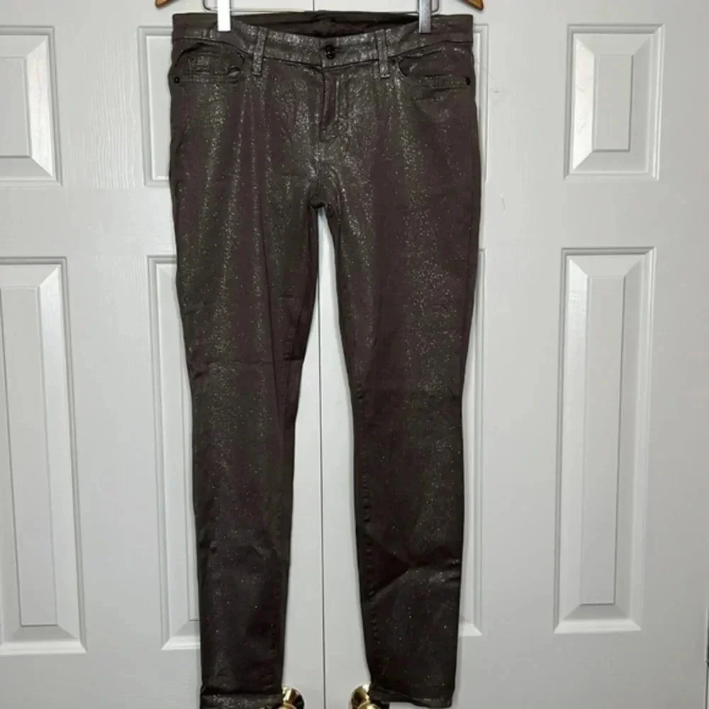 7 for all Mankind Ankle Skinny jeans with light metallic bronze size 32 NWT - Picture 2 of 7
